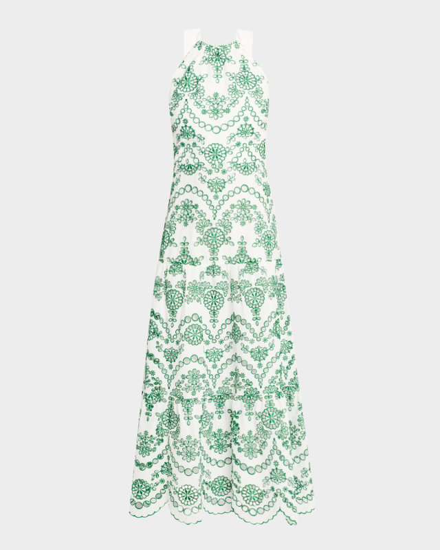 Hayden Scalloped Eyelet Halter Maxi Dress